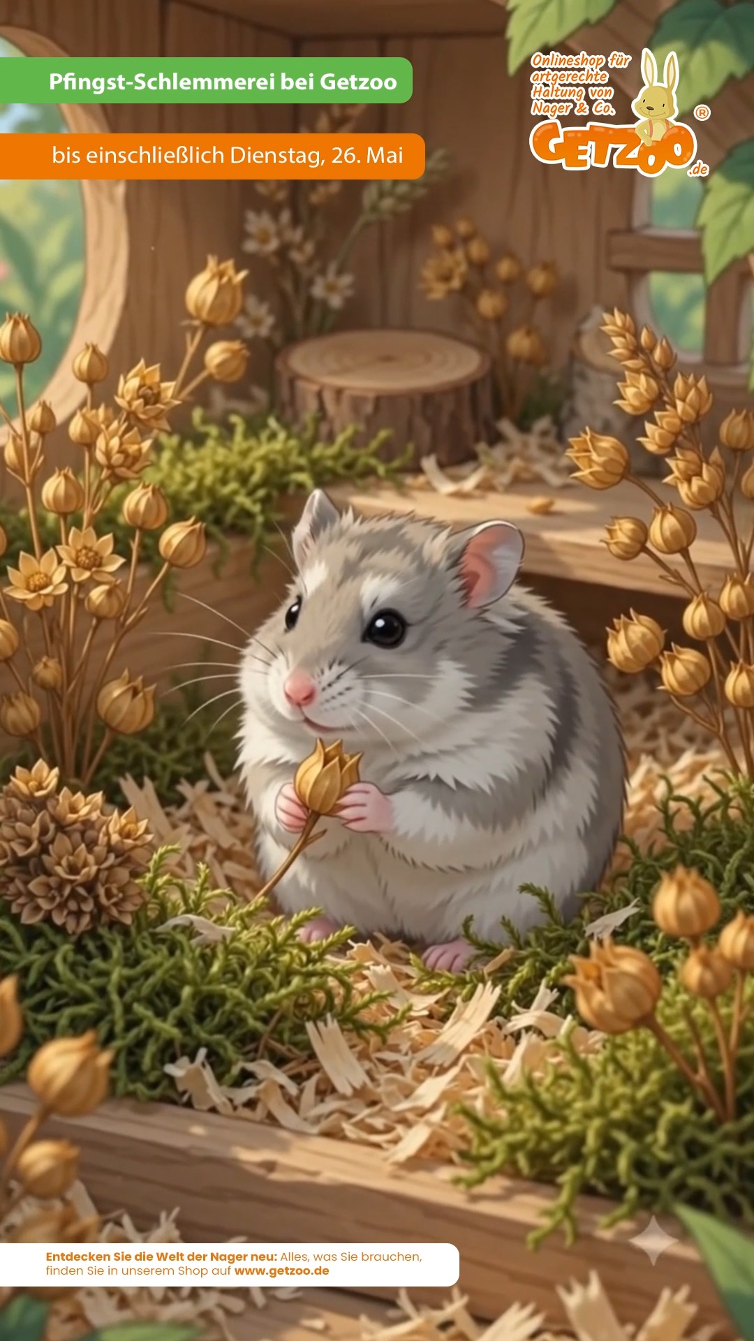 🌿 Pfingst-Schlemmerei bei Getzoo! 🐹
Verwöhn deinen kleinen Liebling übers lange Wochenende: Auf alle Snacks & Leckerchen