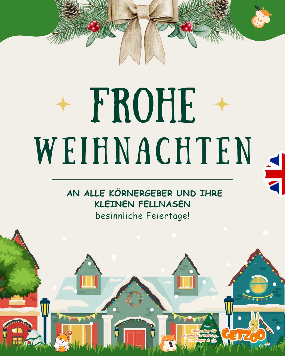 Frohe Weihnachten an alle Körnergeber und ihre Fellnasen – besinnliche Feiertage!
Danke, dass ihr euren Nagern ein artge