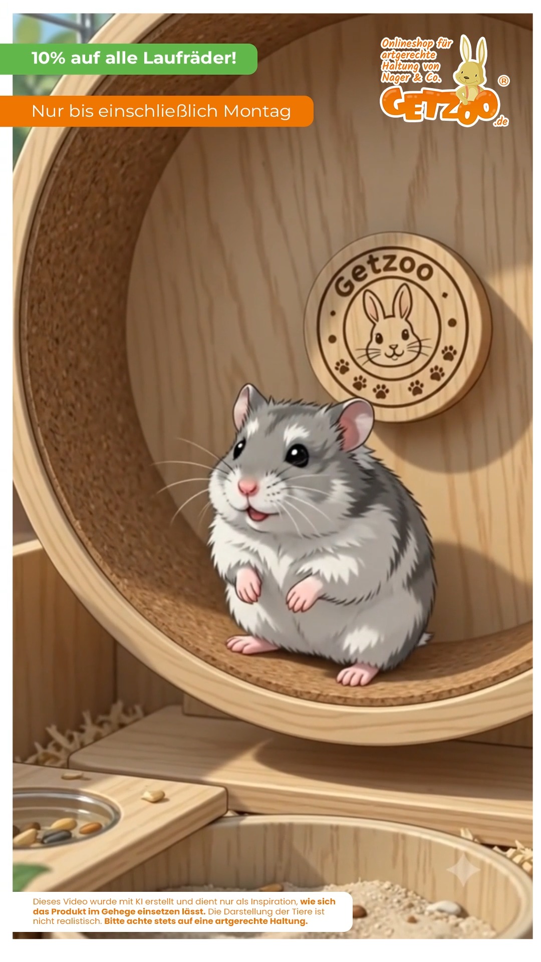 Bis einschließlich Montag bekommst du 10 % Rabatt auf unser komplettes Laufrad-Sortiment. Egal ob Hamster, Maus oder Ren